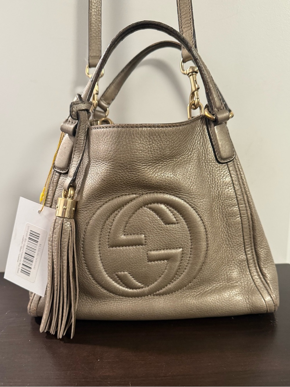 Gucci Soho Leather Tote Bag in Metallic Dark Silver